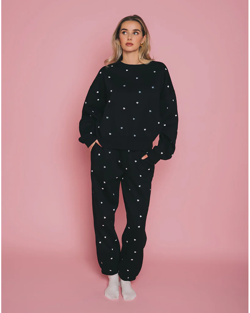 Brunette the Label All Over Tiny Heart Oversized Jogger Pant - Womens - Black / White
