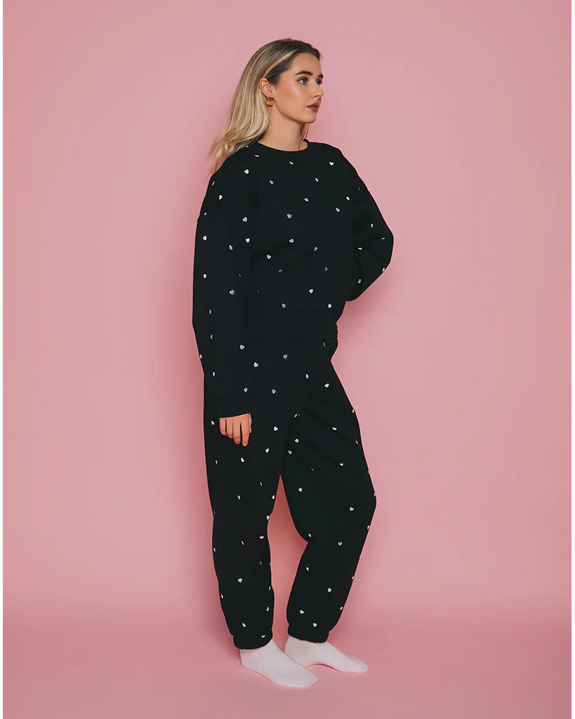 Brunette the Label All Over Tiny Heart Oversized Jogger Pant - Womens - Black / White - Image 2