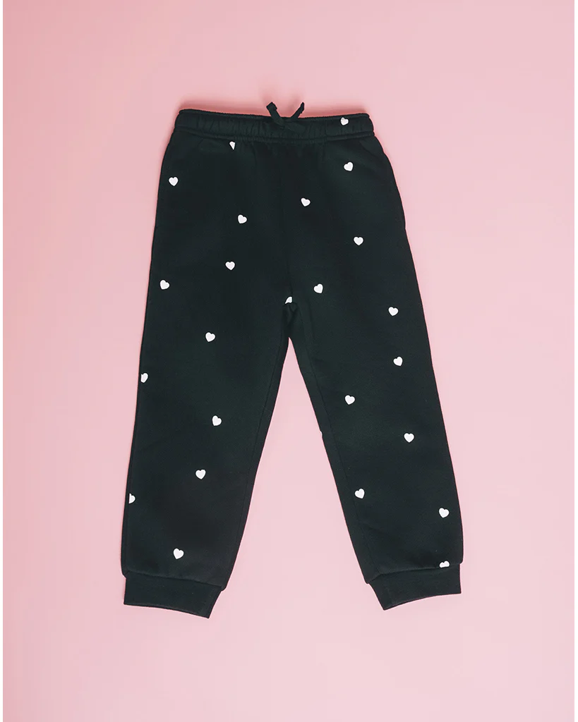 Brunette the Label Kids Tiny Heart Core Jogger Pants - Girls - Black / White
