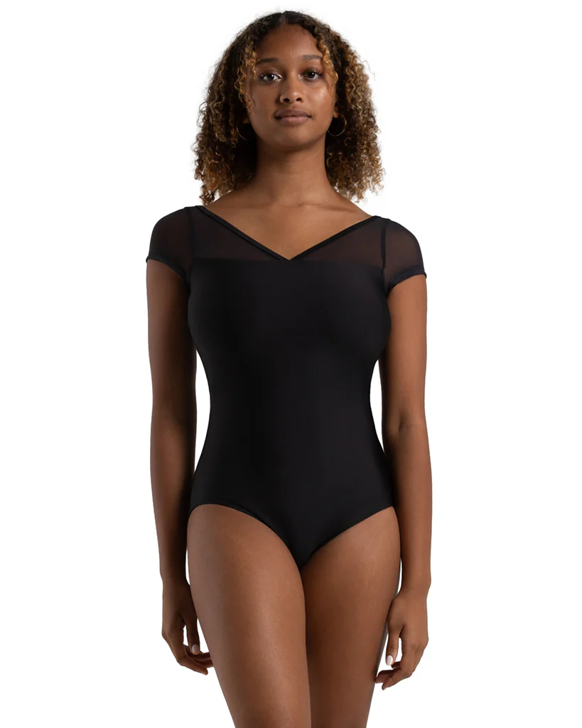 Capezio Coral V Neck Mesh Neckline Open Back Cap Sleeve Leotard - 12270W Womens