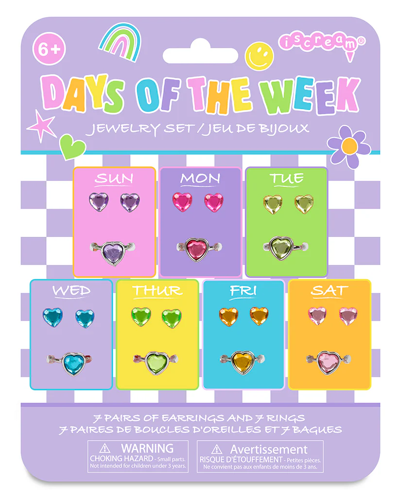 Days of the Week Stick-On Earrings & Ring Set