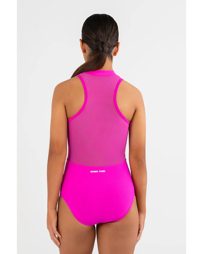 Every Turn Aphrodite Zip Front High Neck Sleeveless Leotard - Girls - Pink Cosmos - Image 2