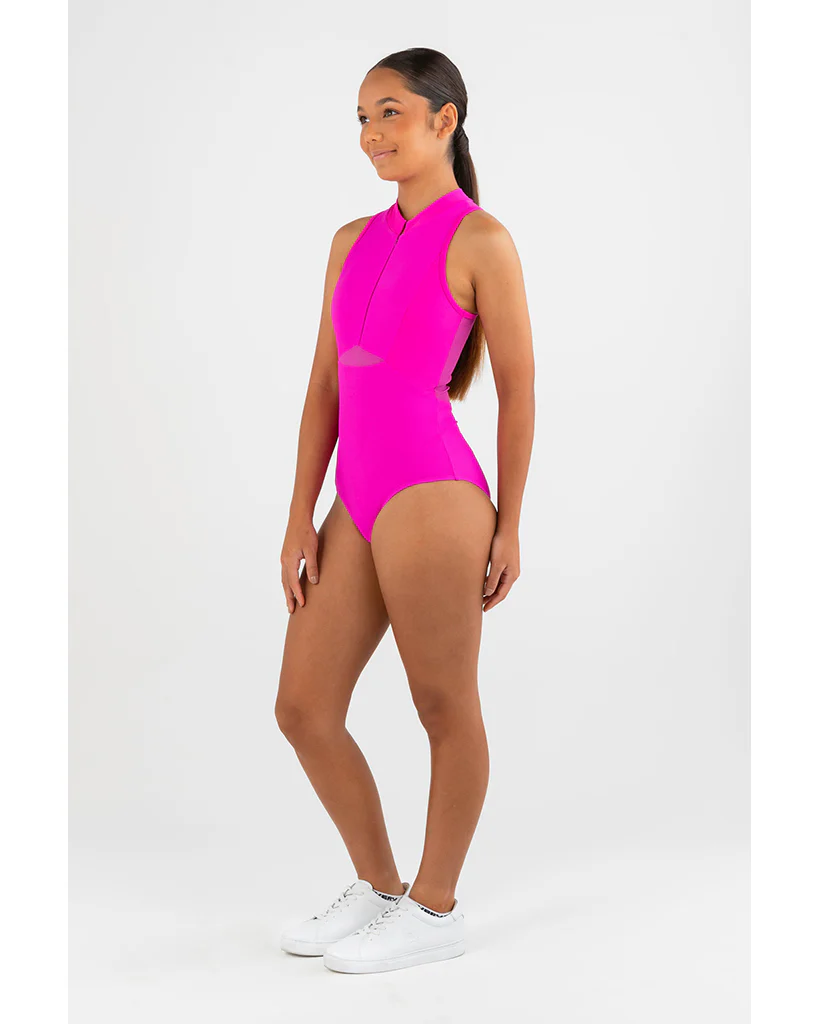 Every Turn Aphrodite Zip Front High Neck Sleeveless Leotard - Girls - Pink Cosmos - Image 3