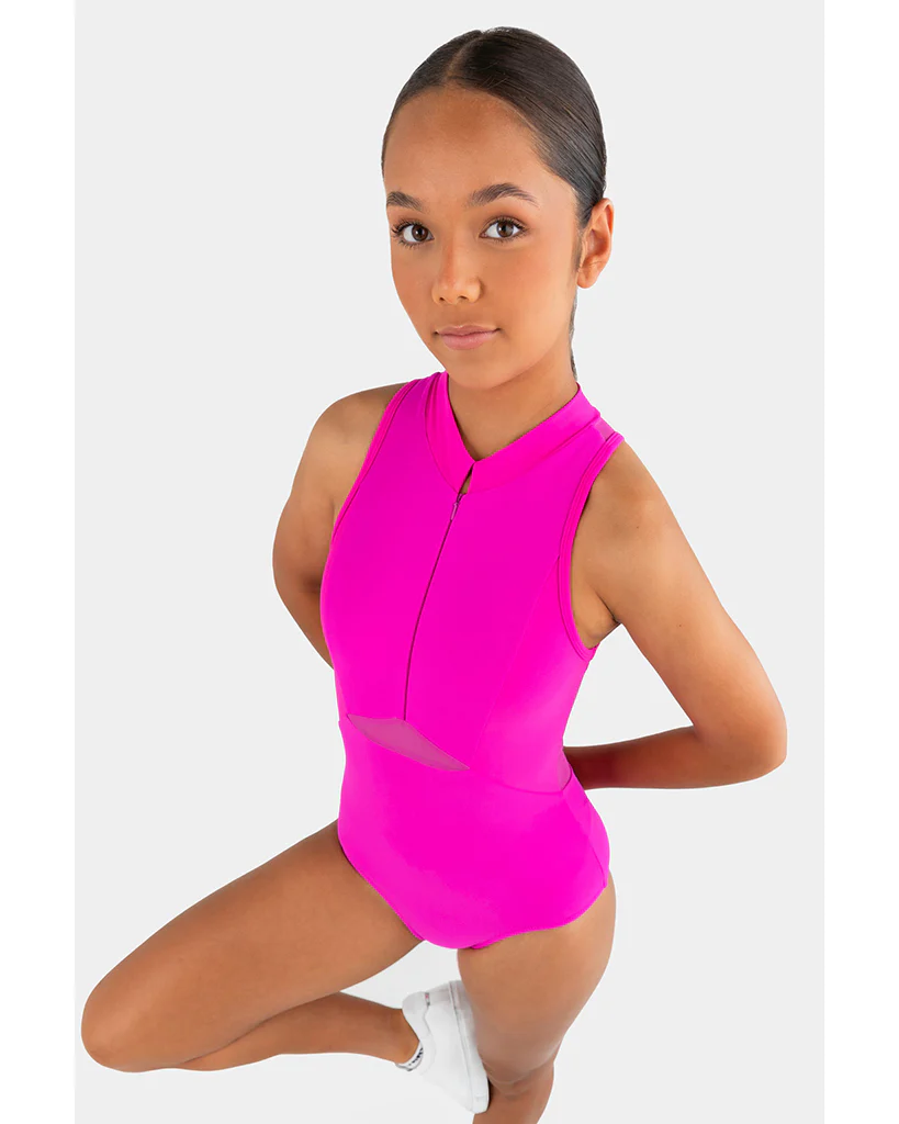 Every Turn Aphrodite Zip Front High Neck Sleeveless Leotard - Girls - Pink Cosmos - Image 4