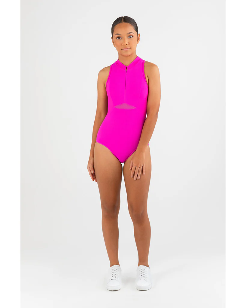 Every Turn Aphrodite Zip Front High Neck Sleeveless Leotard - Girls - Pink Cosmos - Image 5