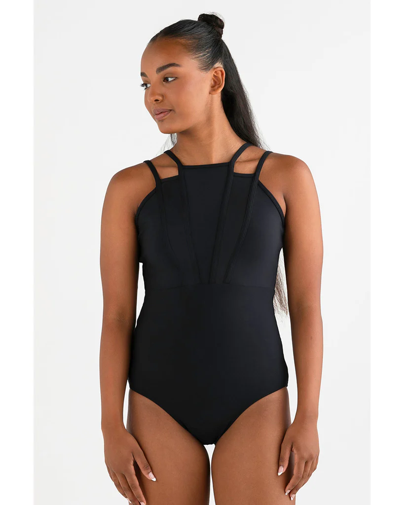 Every Turn Cinched Double Strap Leotard - Girls - Black
