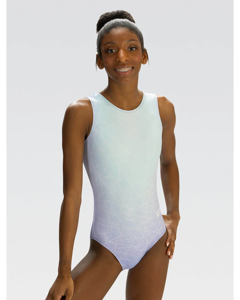 GK Elite Power Printed Gymnastic Tank Leotard - E5033C Girls - Abstract Floral Print