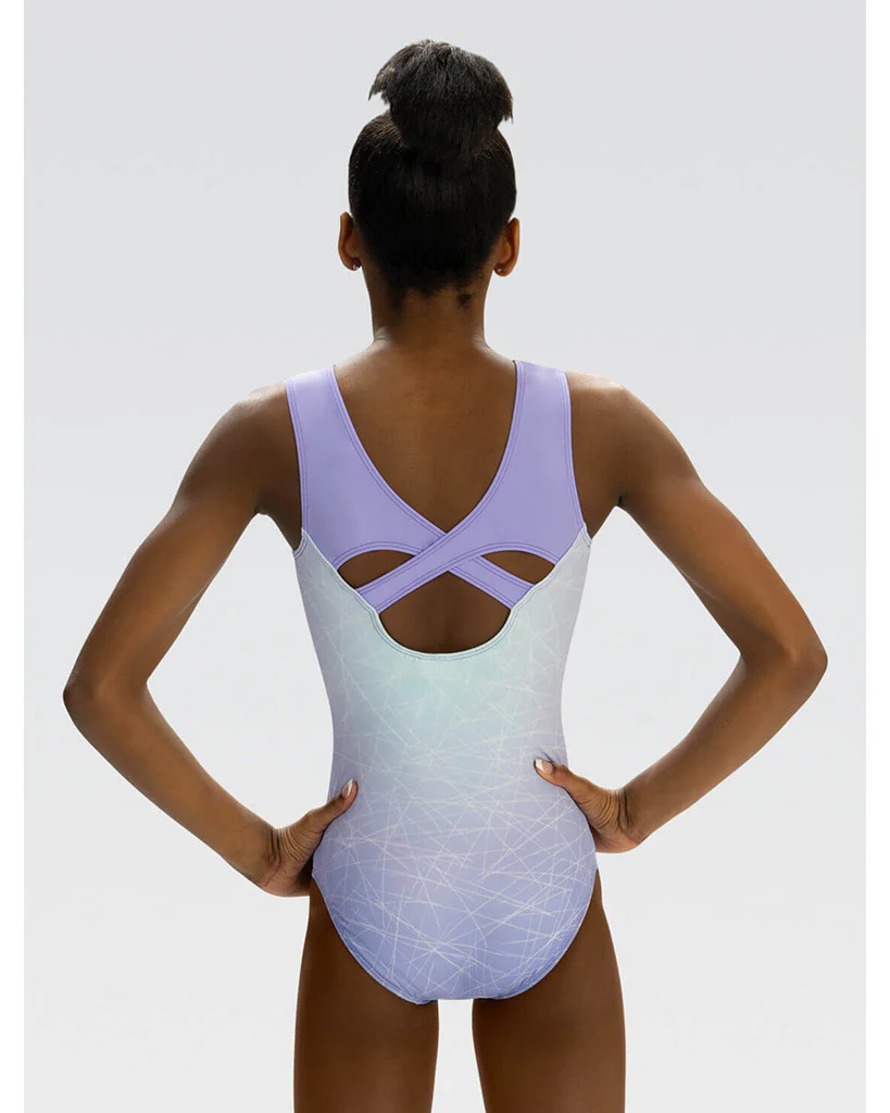 GK Elite Power Printed Gymnastic Tank Leotard - E5033C Girls - Abstract Floral Print - Image 2