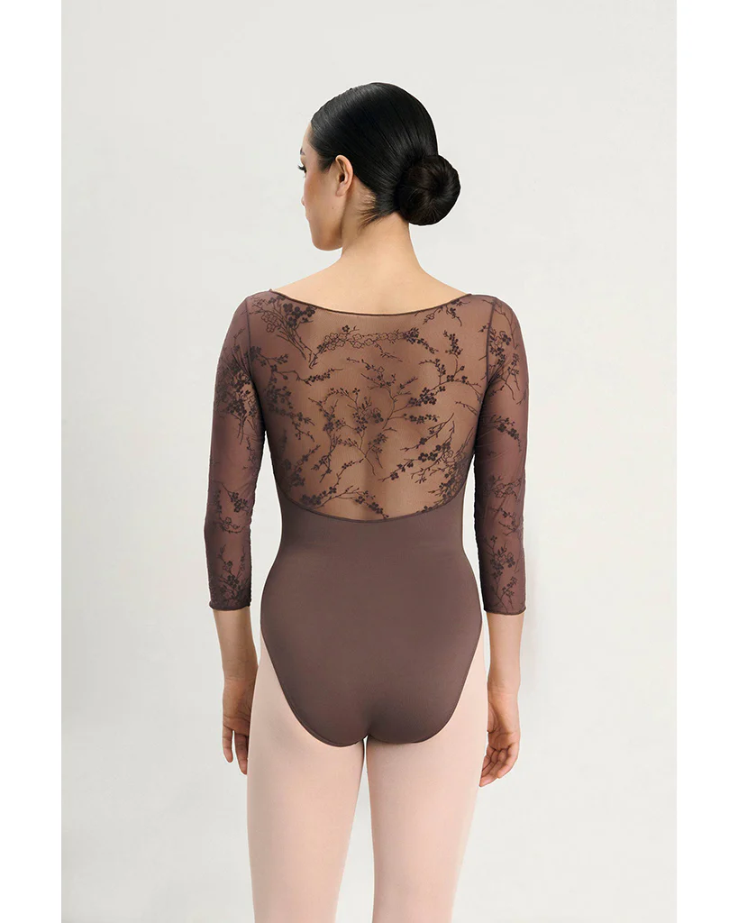Intermezzo Gina Boat Neck Floral Velvet Flocked Mesh 3/4 Sleeve Leotard - 31718 Womens - Image 2