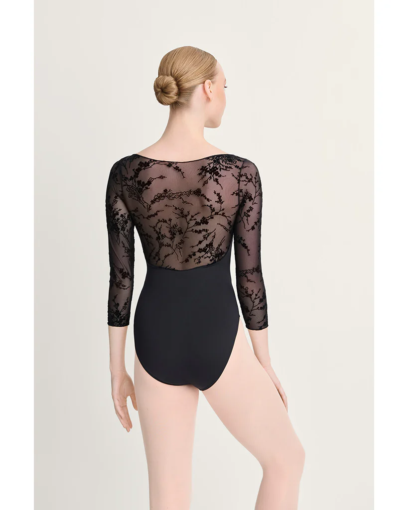 Intermezzo Gina Boat Neck Floral Velvet Flocked Mesh 3/4 Sleeve Leotard - 31718 Womens - Image 4