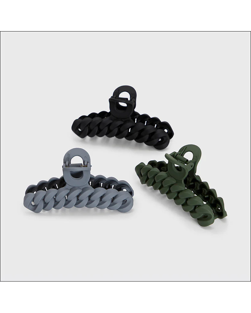 Kitsch Eco-Friendly Chain Claw Clip 3pc Set - Black / Moss - Image 2