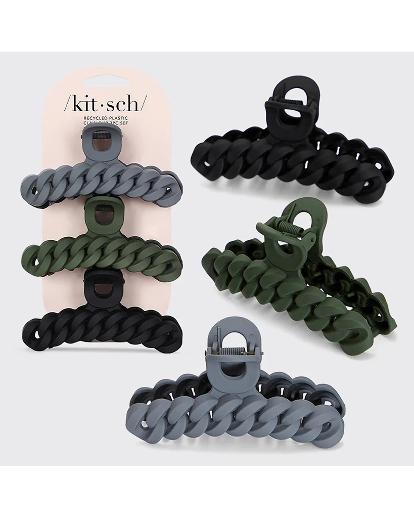 Kitsch Eco-Friendly Chain Claw Clip 3pc Set - Black / Moss - Image 3