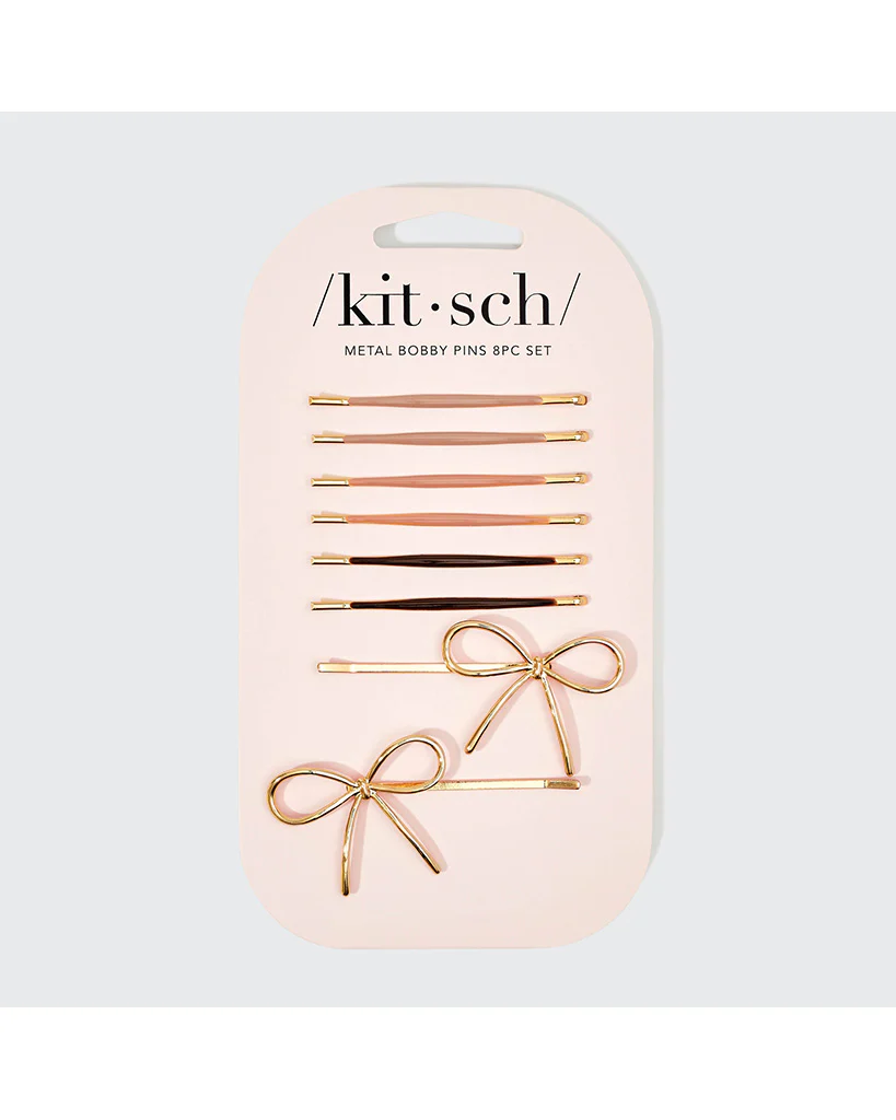 Kitsch Metal Enamel Cloud & Bow Bobby Pins 8pc Set - Rosewood