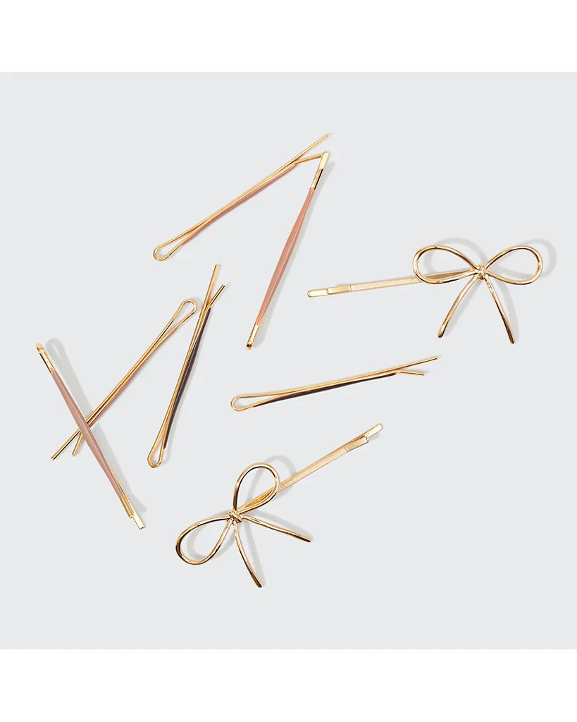 Kitsch Metal Enamel Cloud & Bow Bobby Pins 8pc Set - Rosewood - Image 2