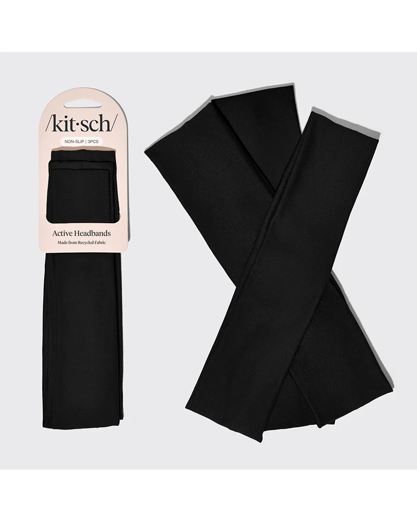 Kitsch Recycled Fabric Active Headbands 3pc Set - Black
