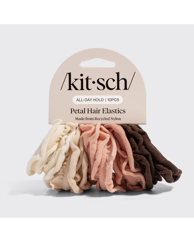 Kitsch Recycled Fabric Petal Hair Elastics 10pc Set - Blush - Image 4