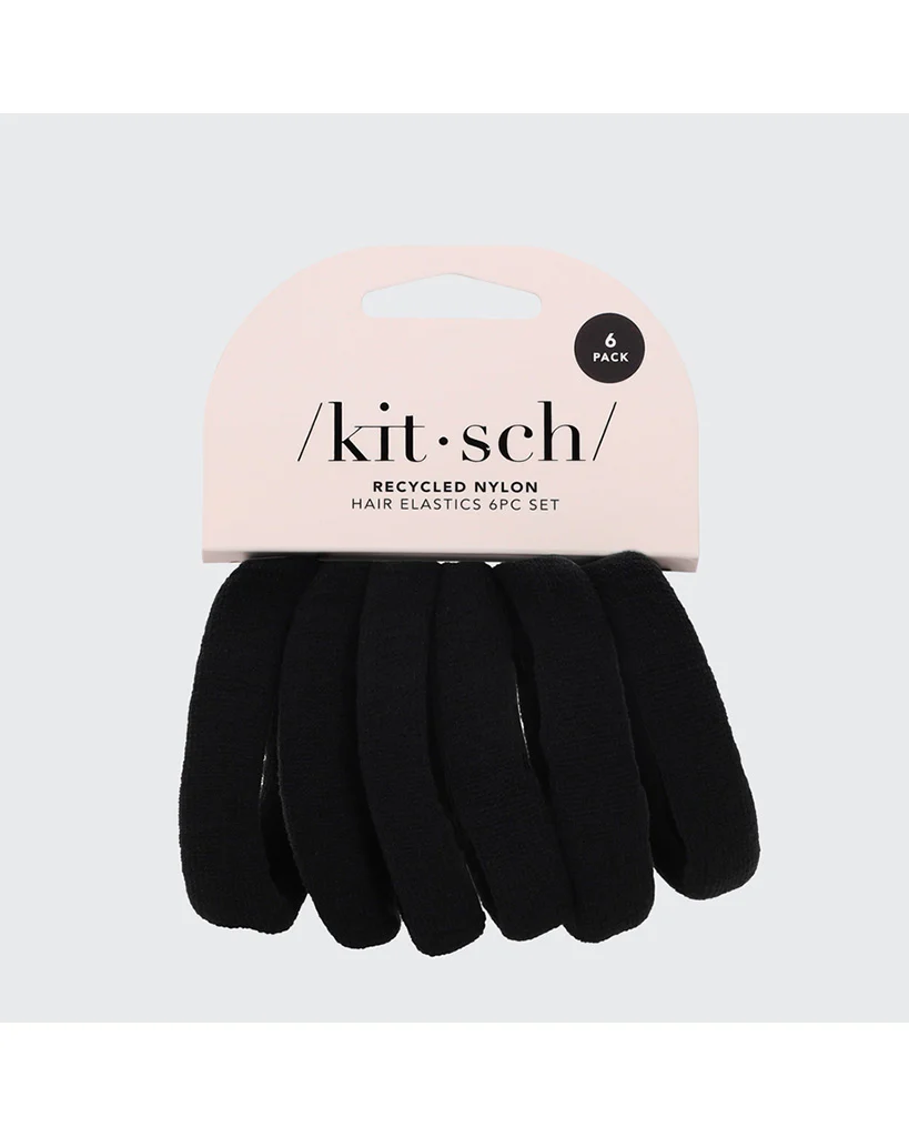 Kitsch Recycled Nylon Thick Hair Elastics 6pc Set - Black - Image 2
