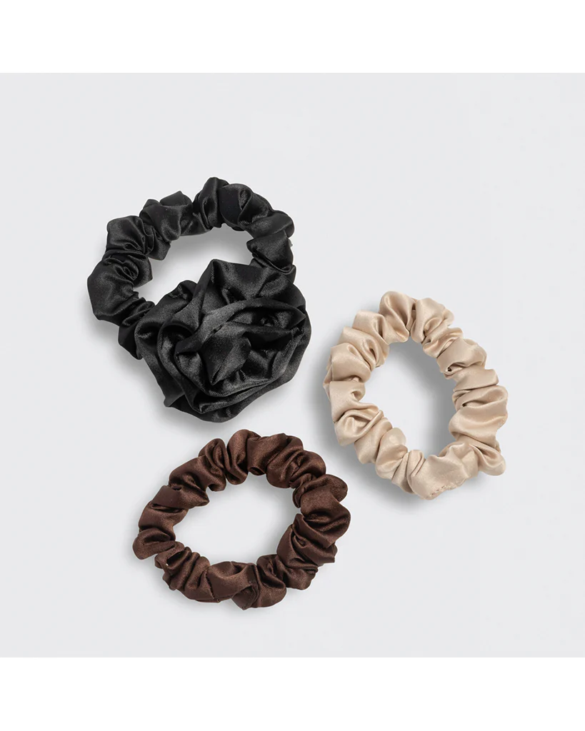Kitsch Rosette Ruched Satin Scrunchies 3 pc Set - Black - Image 3