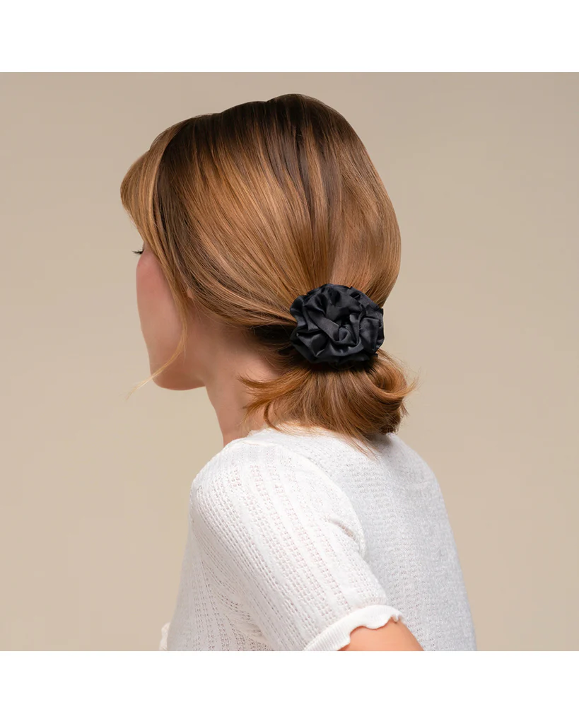 Kitsch Rosette Ruched Satin Scrunchies 3 pc Set - Black - Image 5