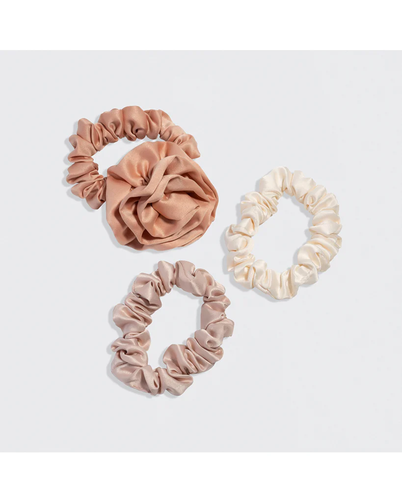 Kitsch Rosette Ruched Satin Scrunchies 3 pc Set - Terracotta - Image 3