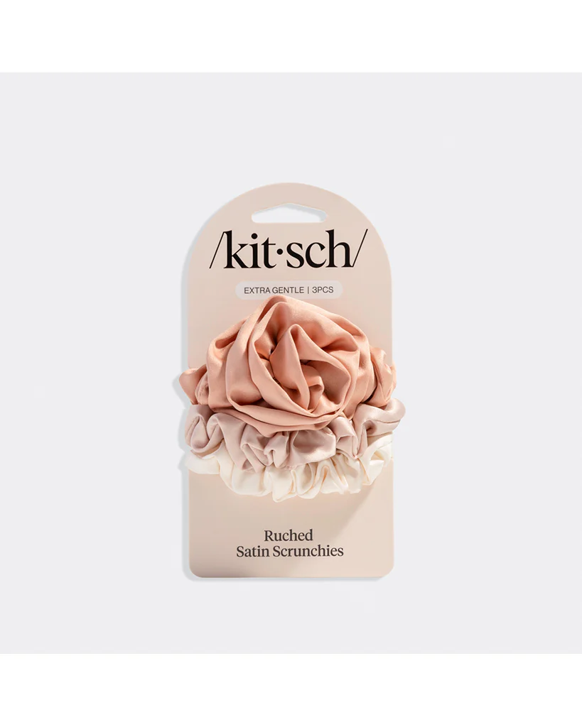 Kitsch Rosette Ruched Satin Scrunchies 3 pc Set - Terracotta - Image 4