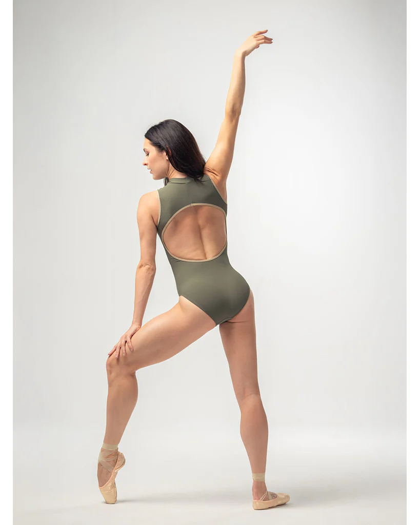 Mara Dancewear Aura Zip Front Mock Neck High Compression Ribbed Sleeveless Leotard - Deep Green - Image 4
