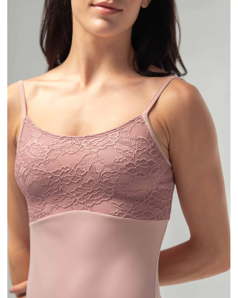 Mara Dancewear Chloe Scoop Neck Floral Lace Adjustable Strap Leotard - Rose - Image 2
