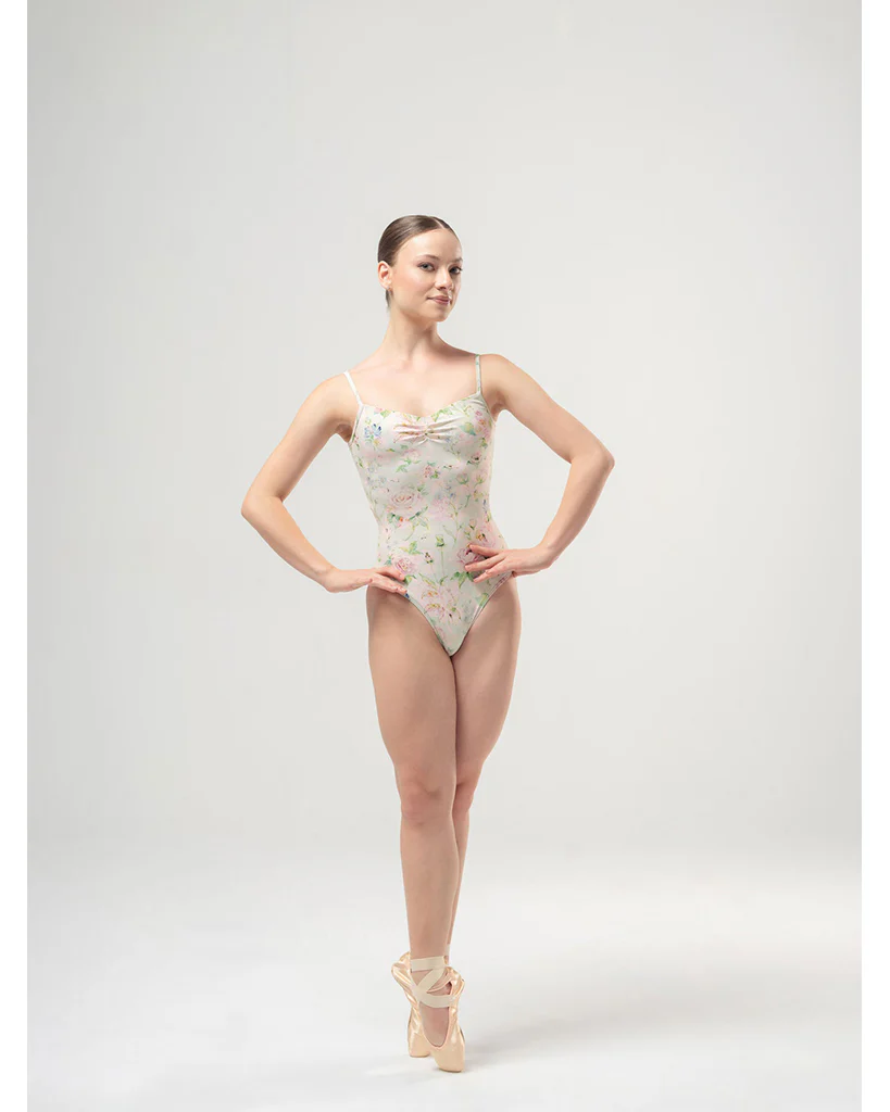 Mara Dancewear Lia Pinch Front Floral Print Adjustable Strap Leotard - Green Blossom Print