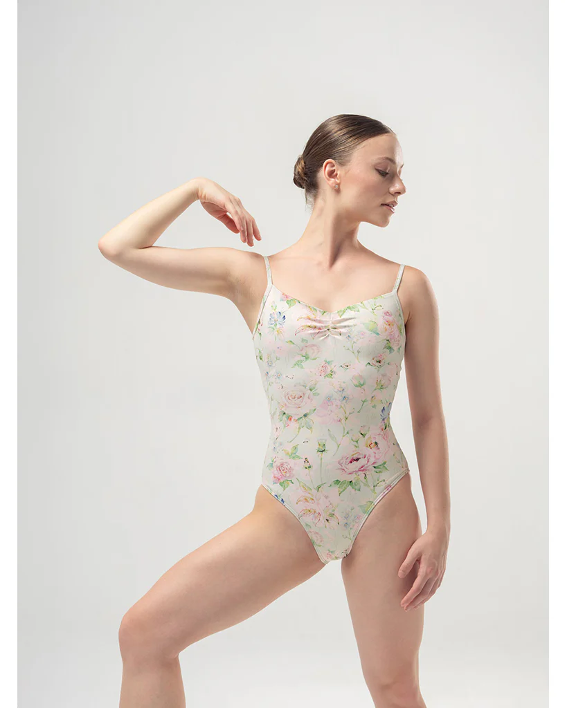 Mara Dancewear Lia Pinch Front Floral Print Adjustable Strap Leotard - Green Blossom Print - Image 2