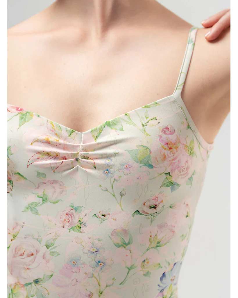 Mara Dancewear Lia Pinch Front Floral Print Adjustable Strap Leotard - Green Blossom Print - Image 3