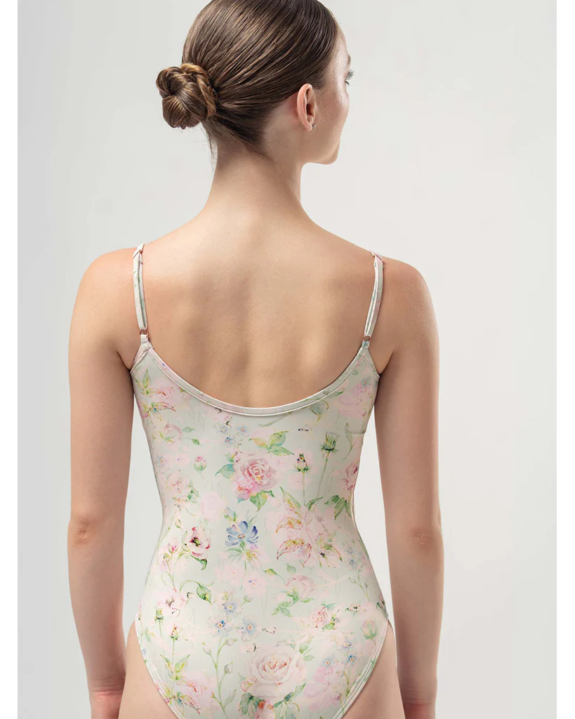 Mara Dancewear Lia Pinch Front Floral Print Adjustable Strap Leotard - Green Blossom Print - Image 4