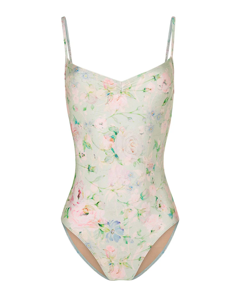 Mara Dancewear Lia Pinch Front Floral Print Adjustable Strap Leotard - Green Blossom Print - Image 5