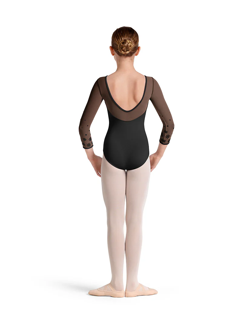 Mirella Boat Neck Kaleidoscope Velvet Detail 3/4 Sleeve Leotard - M60002C Girls - Image 3
