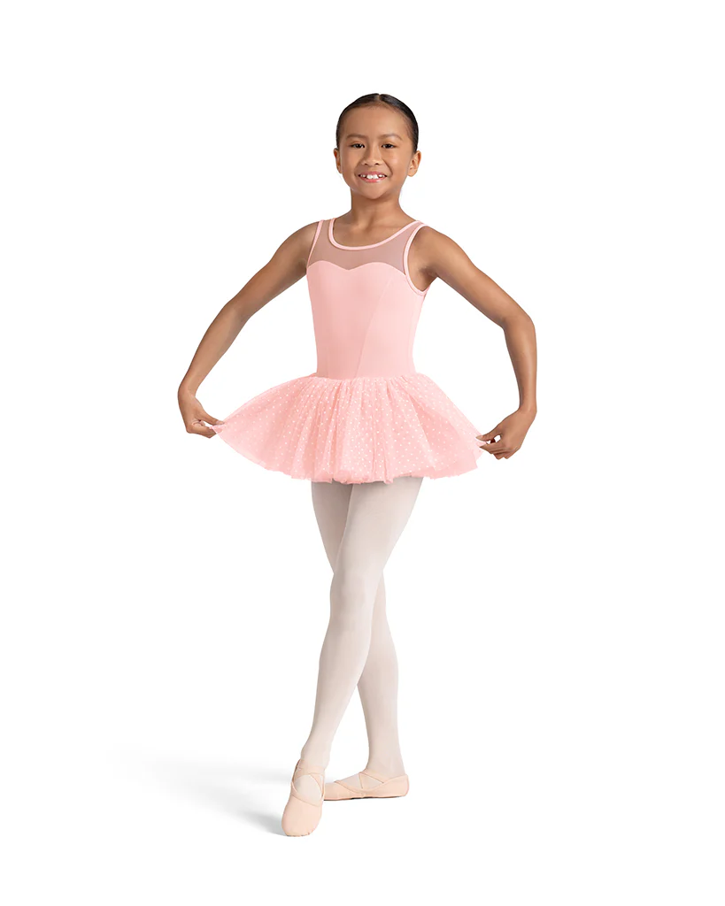 Mirella Kaleidoscope Sweetheart Neck Polka Dot Velvet Detail Mesh Tank Tutu Ballet Dress - M50002C Girls - Image 2