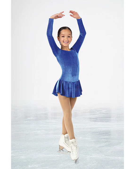 Mondor Born To Skate Printed Glitter Velvet Skating Dress - 2723C Girls - Royal Glitter Print
