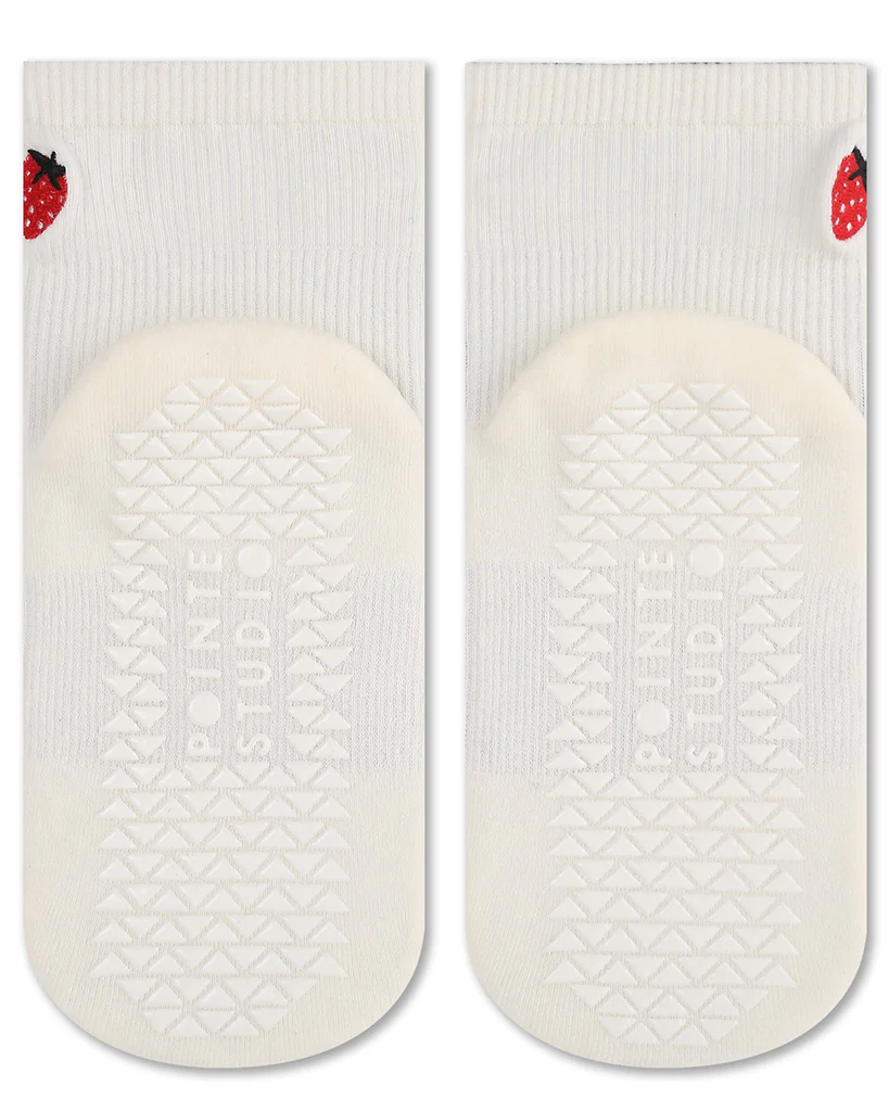 Pointe Studio Strawberry Ankle Grip Sock - Womens - White - Image 3
