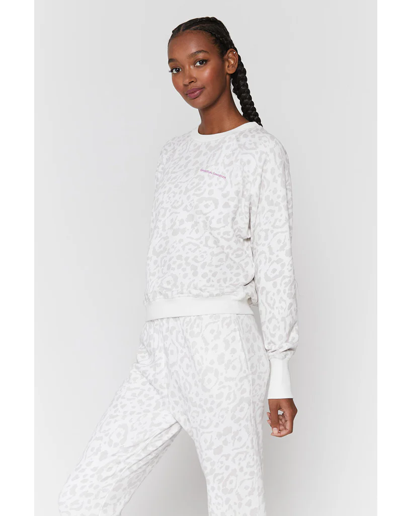 Spiritual Gangster Bridget Raglan Pullover Sweatshirt - Womens - Snow Leopard Print - Image 2