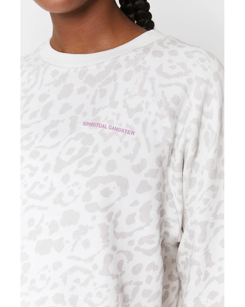 Spiritual Gangster Bridget Raglan Pullover Sweatshirt - Womens - Snow Leopard Print - Image 4