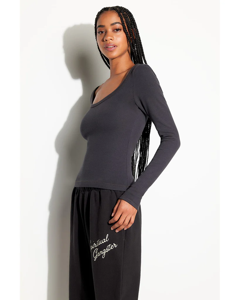 Spiritual Gangster Chrissie Rib Long Sleeve Top - CWTP002 - Womens - Ash - Image 2