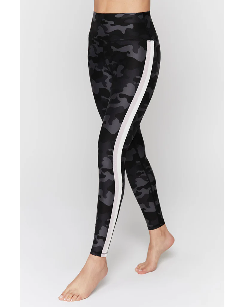 Spiritual Gangster Essential 7/8 High Waist Legging with Stripe - Womens - Black Camo Print - Image 2