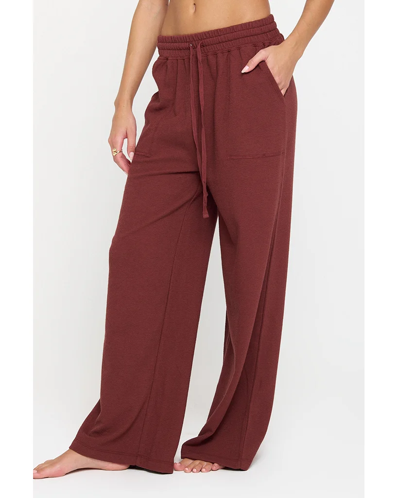 Spiritual Gangster Lofty Slub Rib Claudia Wide Leg Pant - Womens - Washed Burgundy - Image 2
