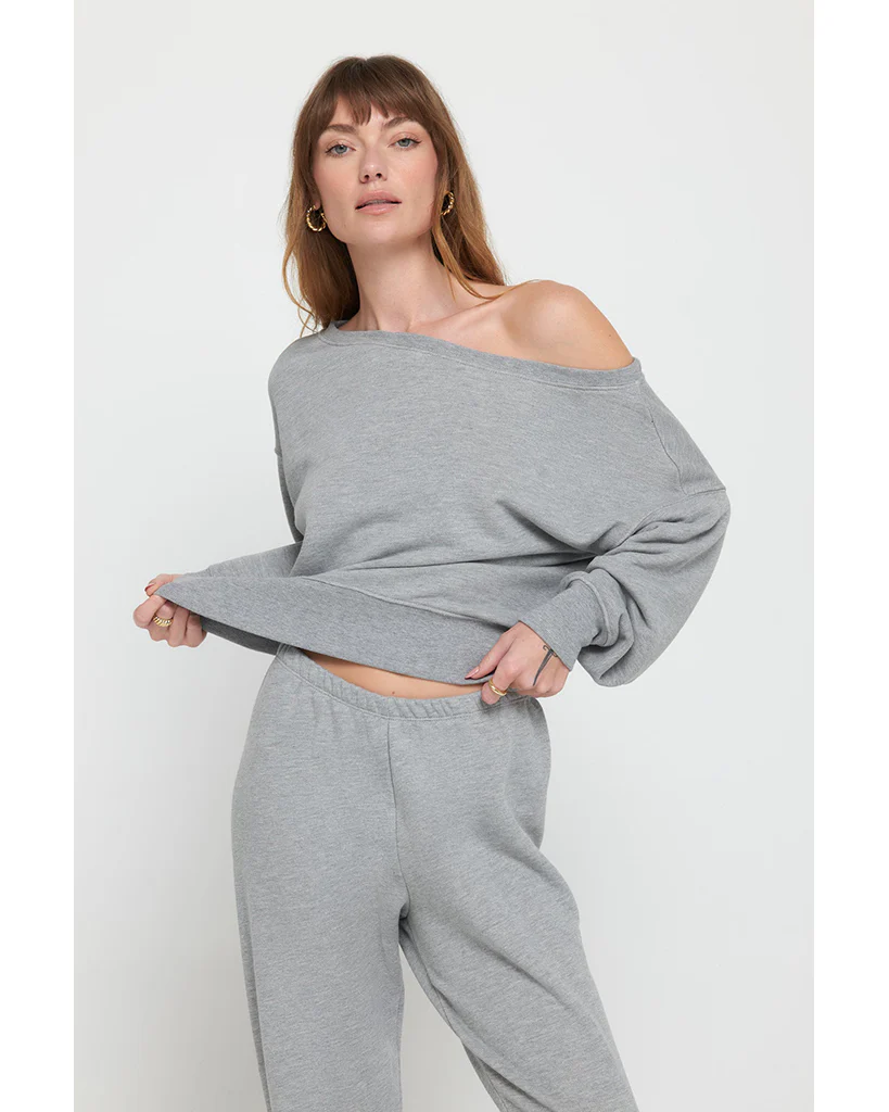 Spiritual Gangster Vida Off Shoulder Sweatshirt - SP40417016 - Womens - Heather Ash