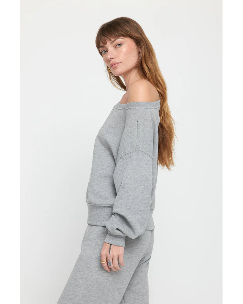 Spiritual Gangster Vida Off Shoulder Sweatshirt - SP40417016 - Womens - Heather Ash - Image 3
