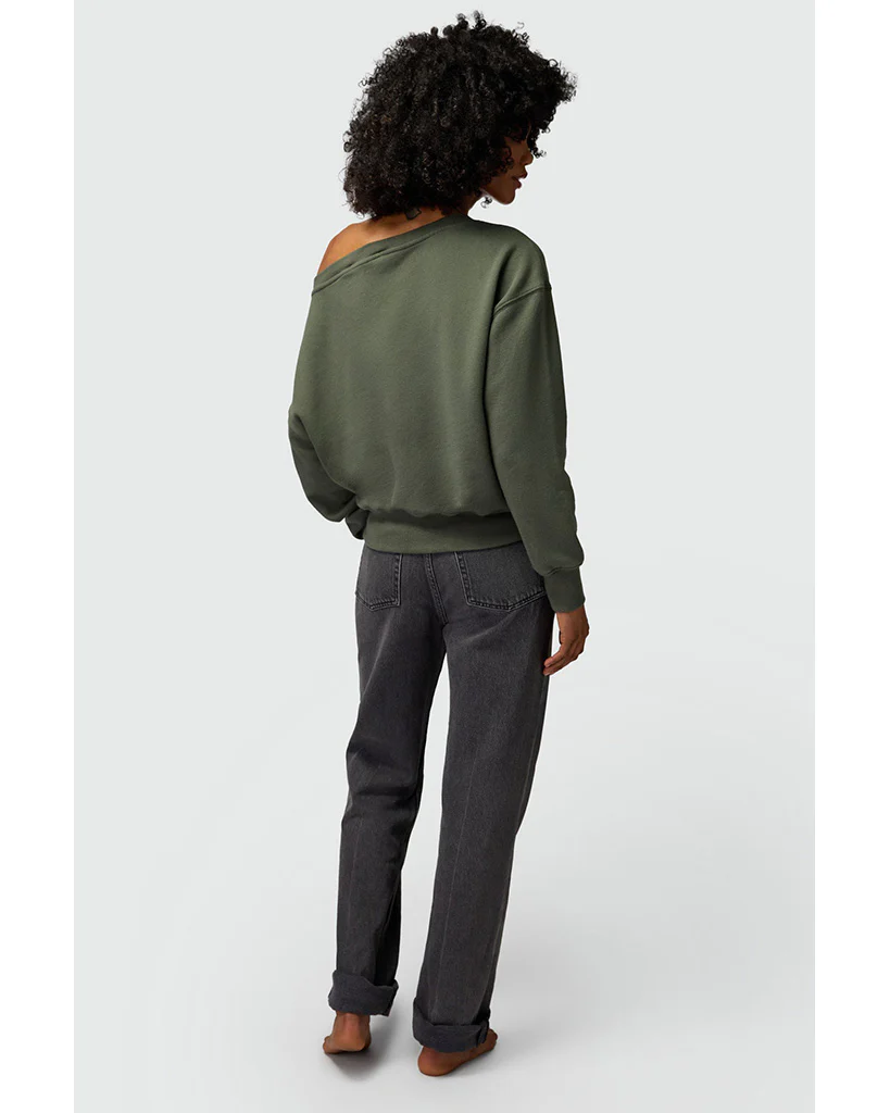 Spiritual Gangster Vida Off Shoulder Sweatshirt - SP40417016 - Womens - Olive Green - Image 3