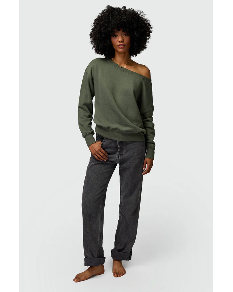 Spiritual Gangster Vida Off Shoulder Sweatshirt - SP40417016 - Womens - Olive Green - Image 4