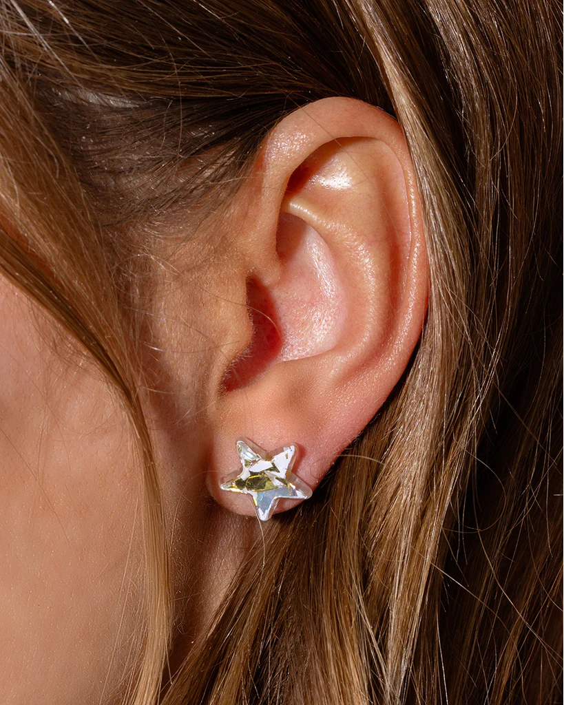 Taylor Elliott Designs Acrylic Stars Stud Earrings - Gold + Silver Confetti - Image 2