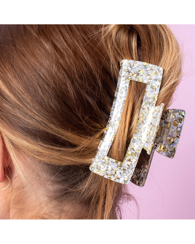Taylor Elliott Designs Claw Hair Clip Large - Pearl + Gold Confetti - Image 2
