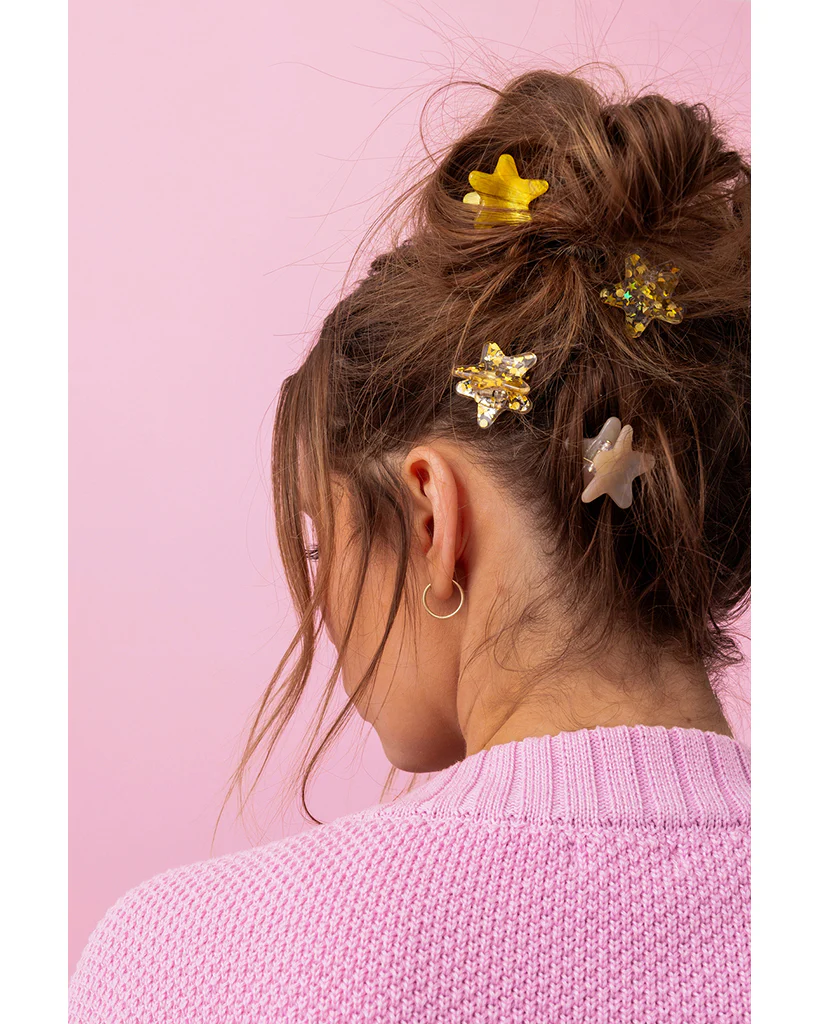 Taylor Elliott Designs Claw Hair Clips Mini Set of 4 - Assorted Gold Confetti Stars - Image 2