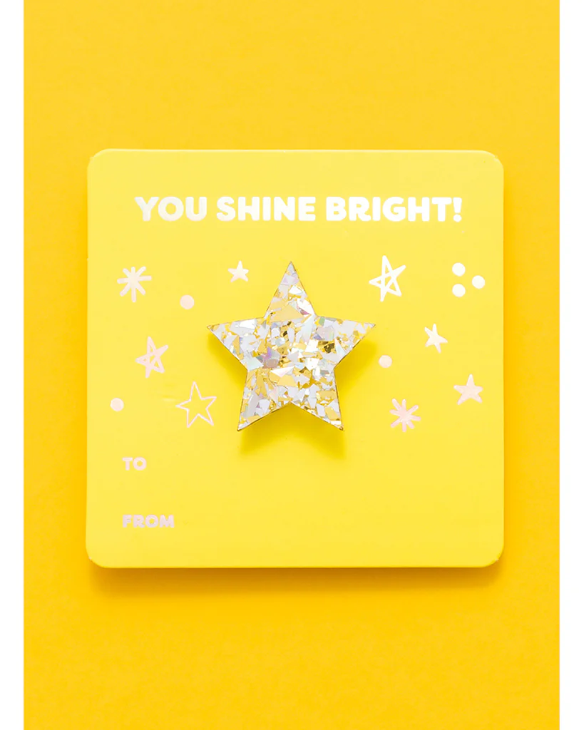 Taylor Elliott Designs Star Pin with Affirmation Gift Card Holder - Pearl + Gold Confetti