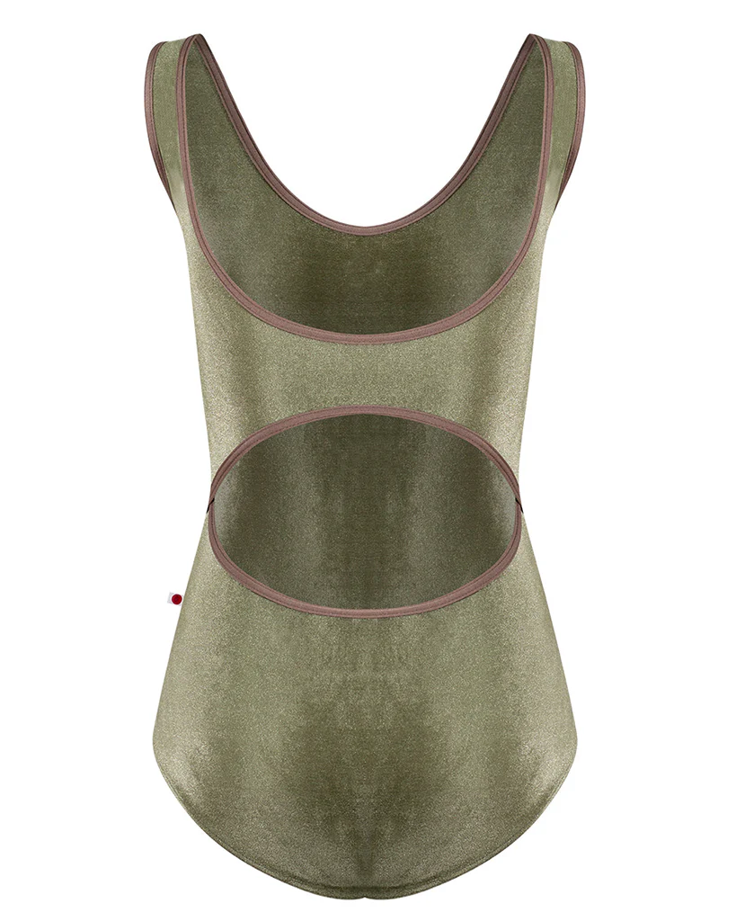 Yumiko Veronique in Velvet Scoop Neck Cut Out Back Tank Leotard - Womens - Safari / Star - Image 2